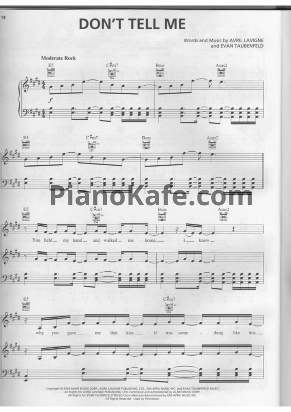 Ноты Avril Lavigne - Don't tell me - PianoKafe.com