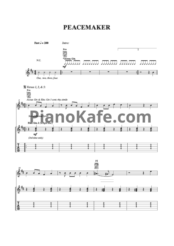 Ноты Green Day - Peacemaker - PianoKafe.com