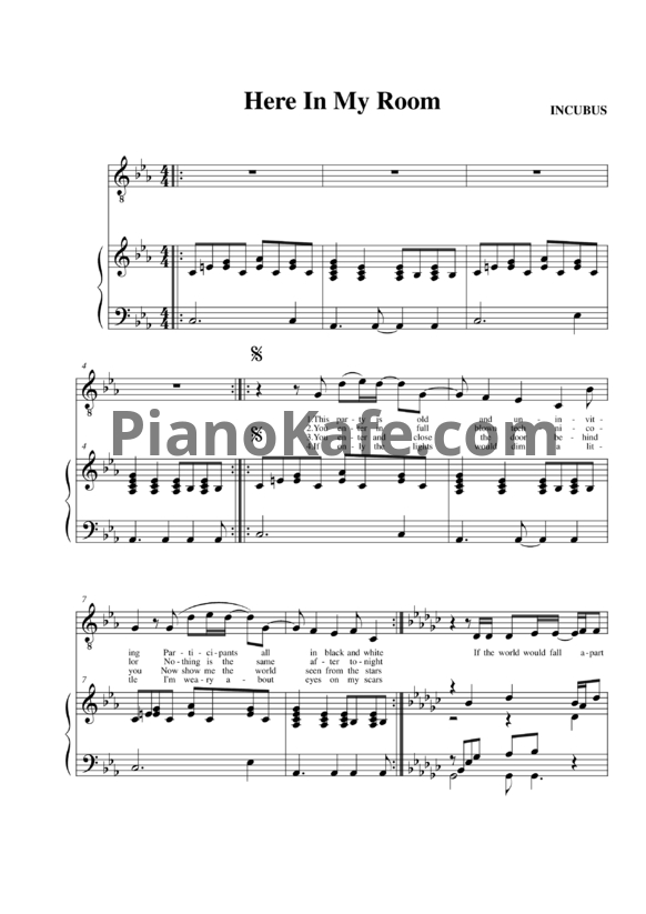Ноты Incubus - Here in my room - PianoKafe.com