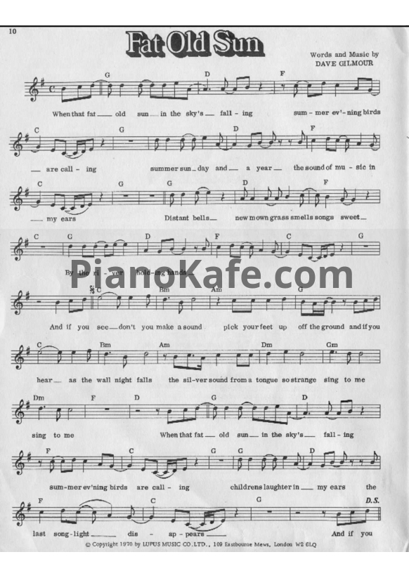 Ноты Pink Floyd - Fat old sun (Вокальная партия) - PianoKafe.com