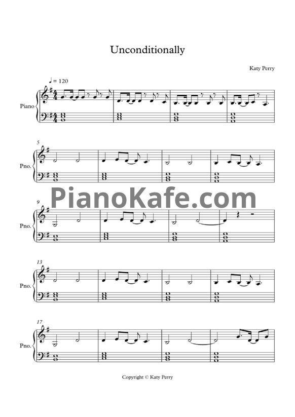 Ноты Katy Perry - Unconditionally (Версия 2) - PianoKafe.com
