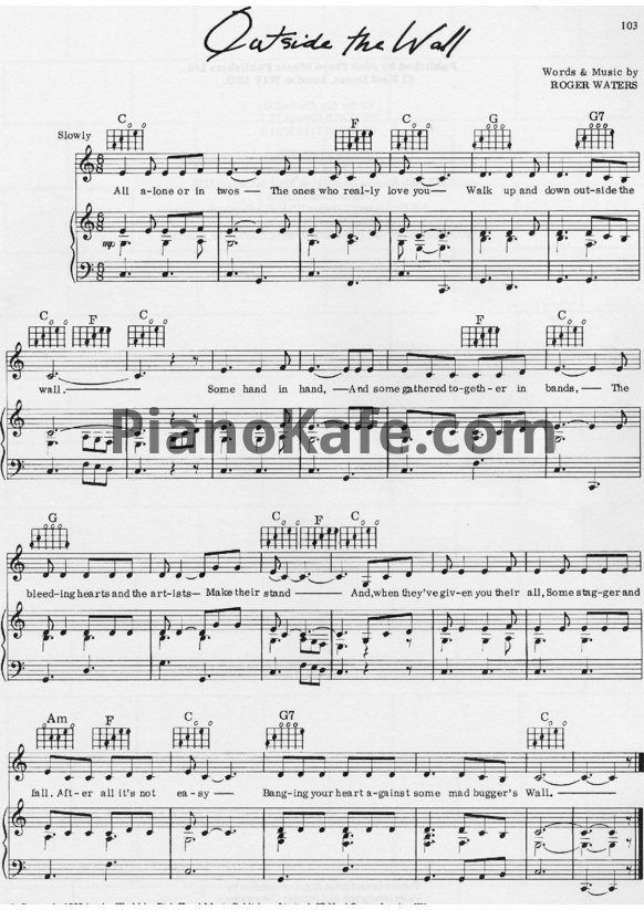 Ноты Pink Floyd - Outside the wall - PianoKafe.com