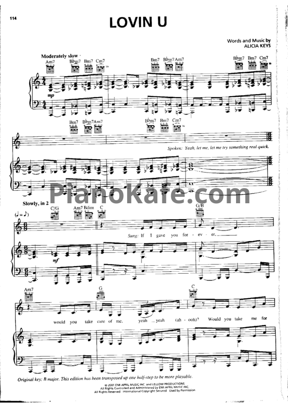 Ноты Alicia Keys - Lovin U - PianoKafe.com