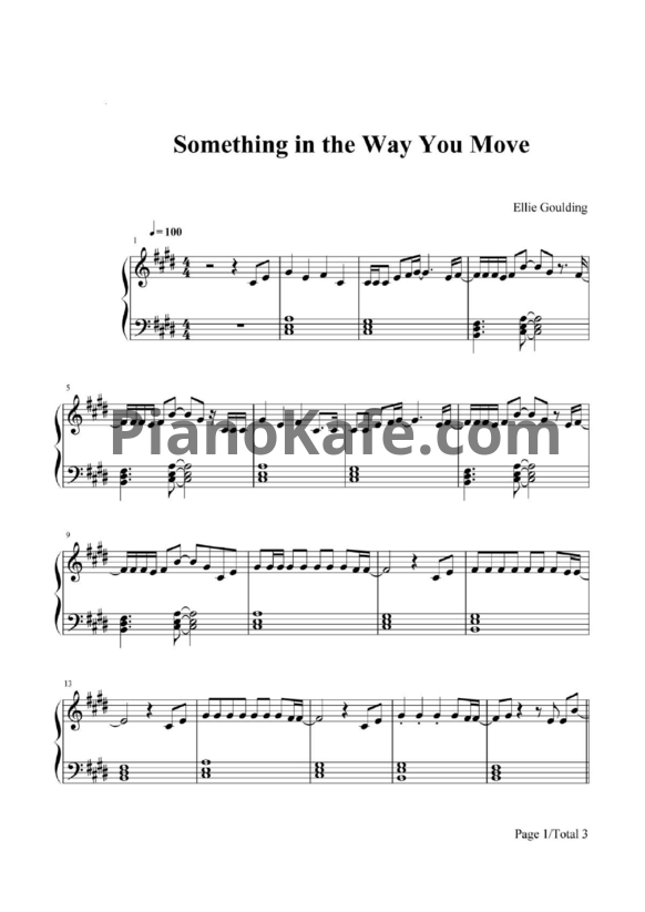 Ноты Ellie Goulding - Something in the way you move - PianoKafe.com