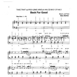 Ноты Take That - Back for good - предпросмотр