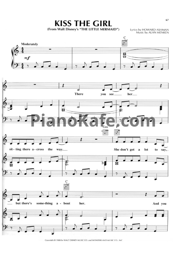 Ноты Alan Menken - Kiss the girl - PianoKafe.com