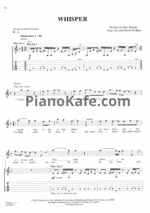 Ноты Evanescence - Whisper - PianoKafe.com