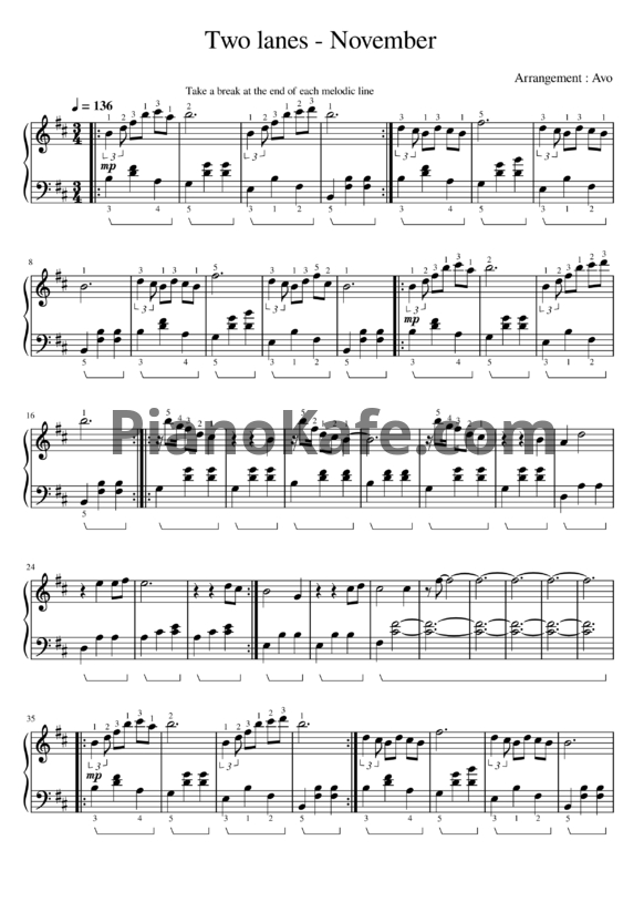 Ноты Two Lanes - November - PianoKafe.com