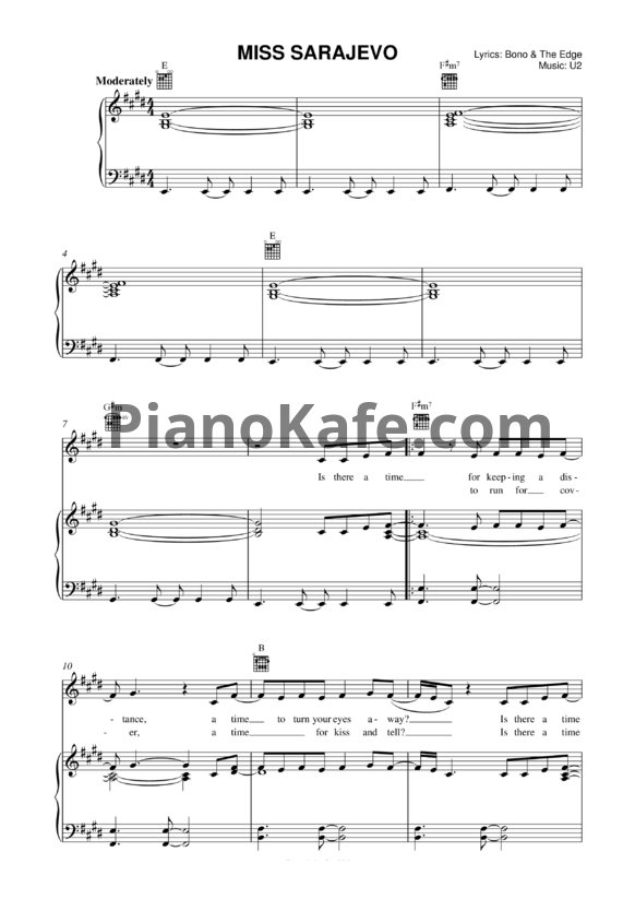 Ноты U2 - Miss Sarajevo - PianoKafe.com