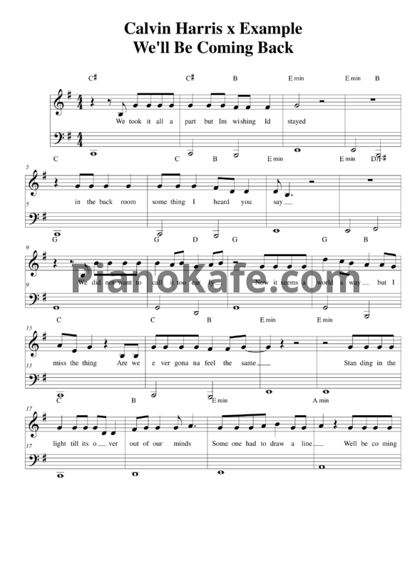 Ноты Calvin Harris feat. Example - We'll be coming back - PianoKafe.com