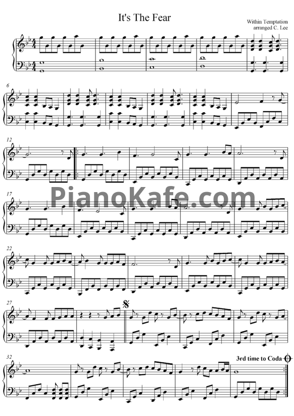 Ноты Within Temptation - It's the fear - PianoKafe.com