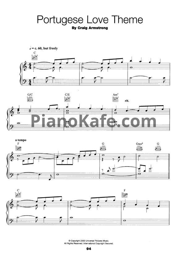 Ноты Craig Armstrong - Portugese love theme - PianoKafe.com