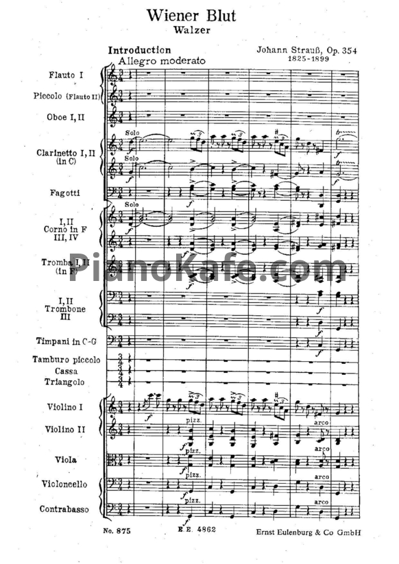 Ноты Иоганн Штраус (сын) - Вальс "Венская кровь" (Op. 354) - PianoKafe.com