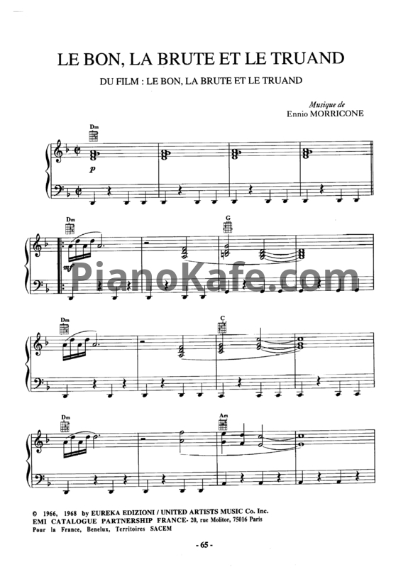 Ноты Ennio Morricone - Le bon, la brute et le truand - PianoKafe.com
