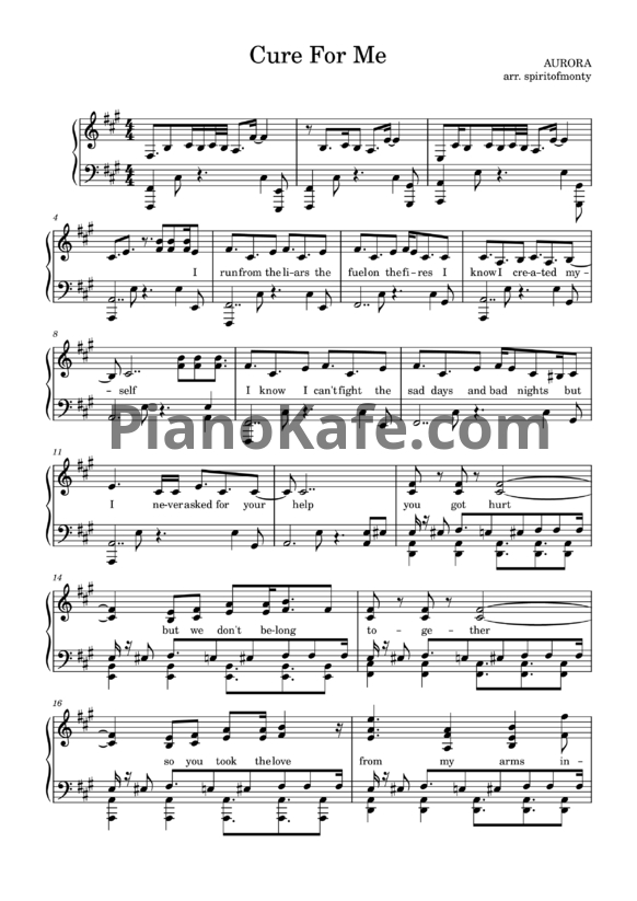 Ноты AURORA - Cure for me - PianoKafe.com