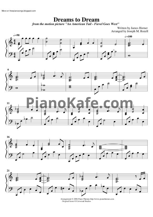 Ноты James Horner - Dreams to dream - PianoKafe.com