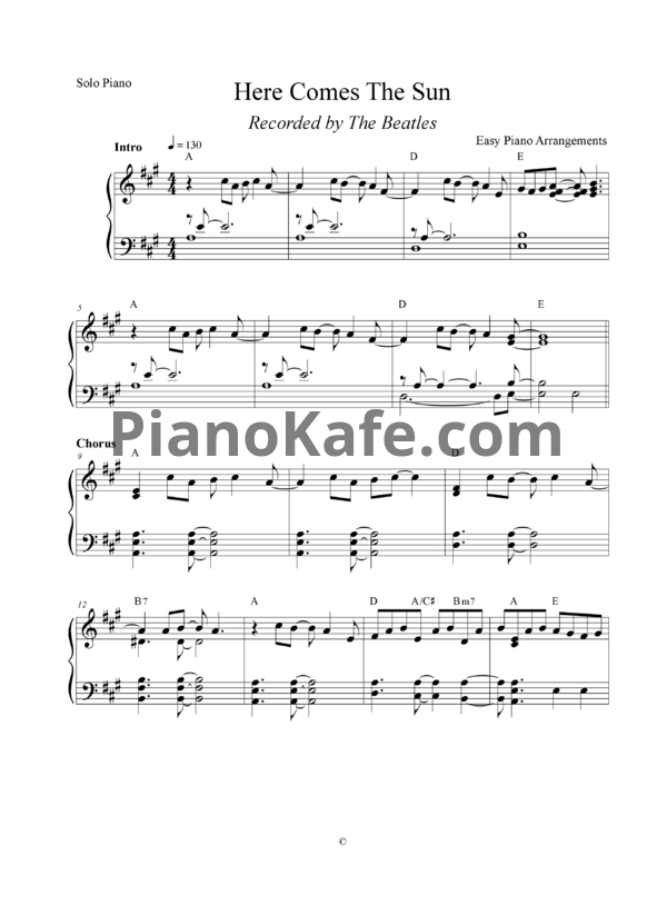 Ноты The Beatles - Here comes the sun (Версия 2) - PianoKafe.com