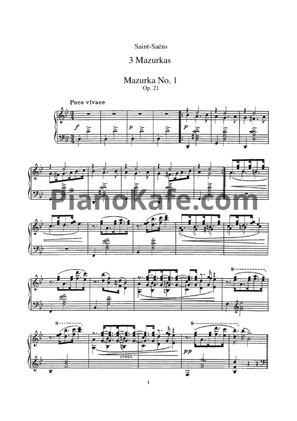 Ноты Камиль Сен-Санс - Мазурка №1 (Op. 21) - PianoKafe.com