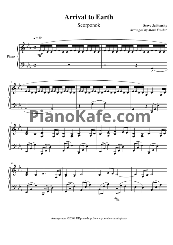 Ноты Steve Jablonsky - Arrival to earth - PianoKafe.com