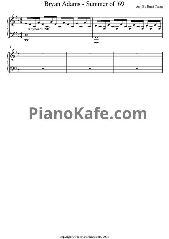 Ноты Bryan Adams - Summer of 69 - PianoKafe.com