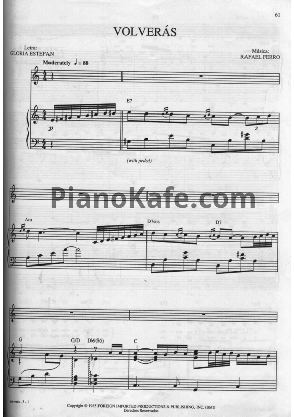 Ноты Gloria Estefan - Volveras - PianoKafe.com