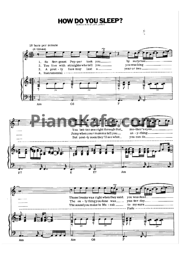 Ноты John Lennon - How do you sleep - PianoKafe.com