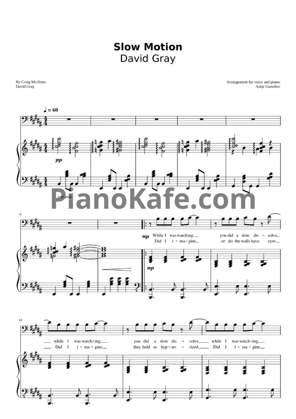 Ноты David Gray - Slow motion - PianoKafe.com