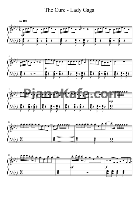 Ноты Lady Gaga - The cure (Версия 2) - PianoKafe.com