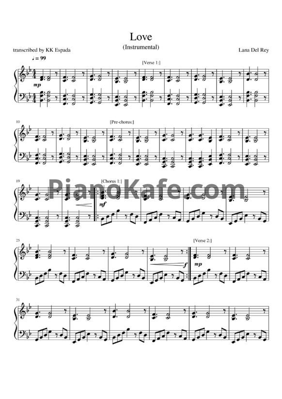 Ноты Lana Del Rey - Love - PianoKafe.com