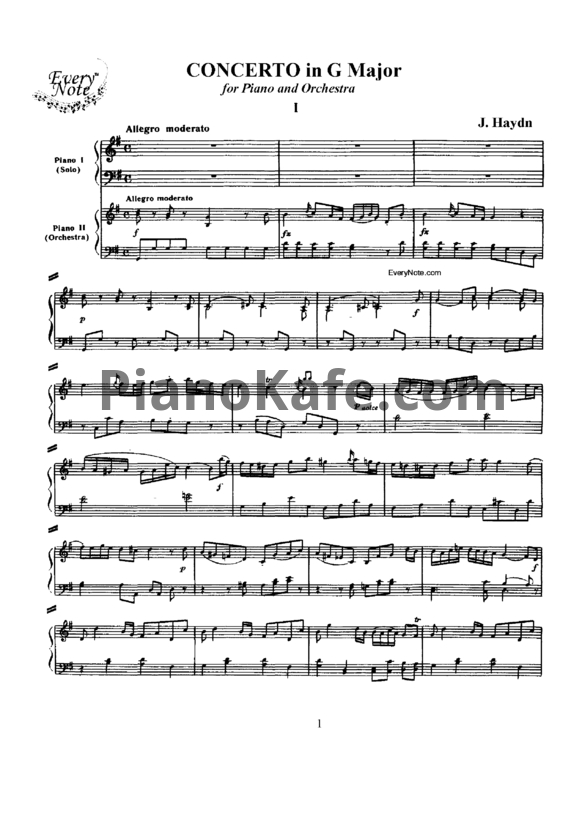Ноты Йозеф Гайдн - Концерт соль мажор для фортепиано с оркестром - PianoKafe.com