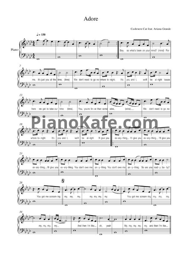 Ноты Cashmere Cat feat. Ariana Grande - Adore - PianoKafe.com