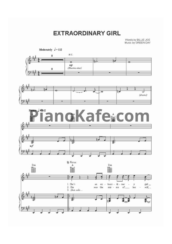 Ноты Green Day - Extraordinary girl - PianoKafe.com