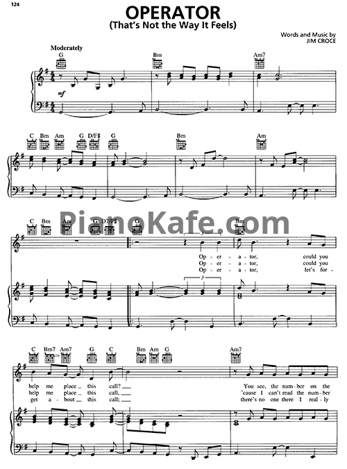 Ноты Jim Croce - Operator - PianoKafe.com