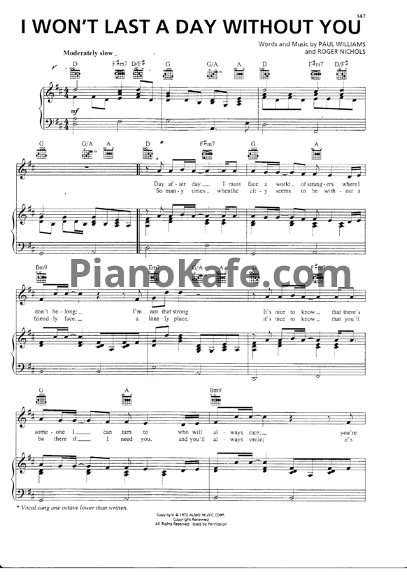 Ноты The Carpenters - I won't last a day without you (Версия 2) - PianoKafe.com