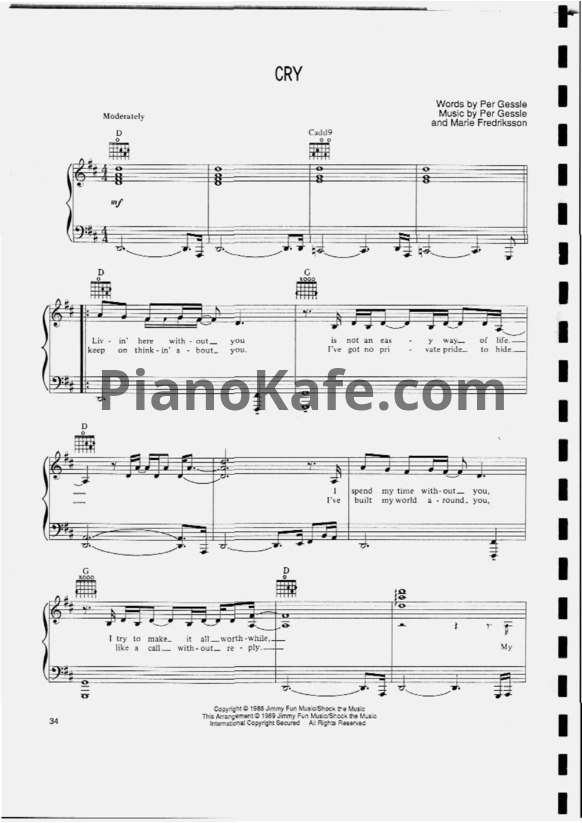 Ноты Roxette - Cry - PianoKafe.com