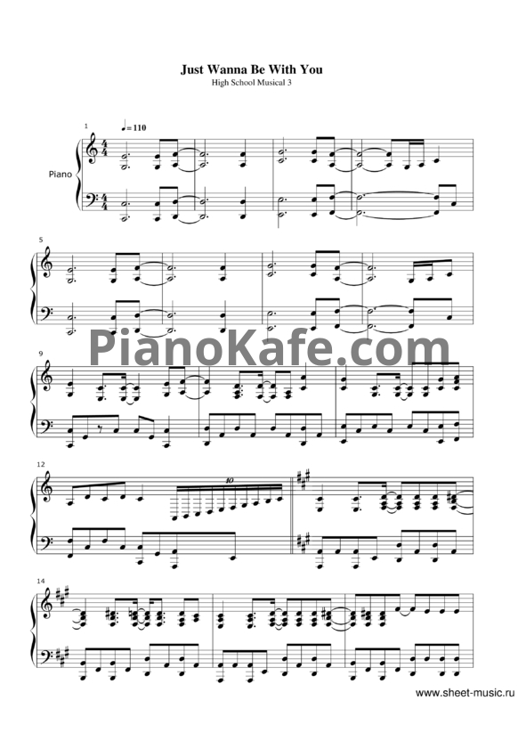 Ноты Zac Efron and Vanessa Hudgens - Just wanna be with you - PianoKafe.com