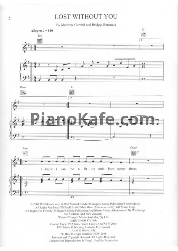 Ноты Delta Goodrem - Lost without you - PianoKafe.com