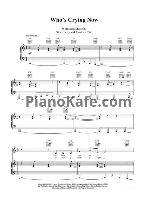 Ноты Journey - Who's crying now - PianoKafe.com