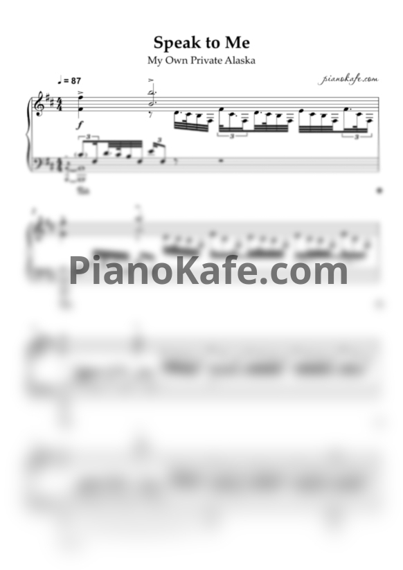 Ноты My Own Private Alaska - Speak to me - PianoKafe.com