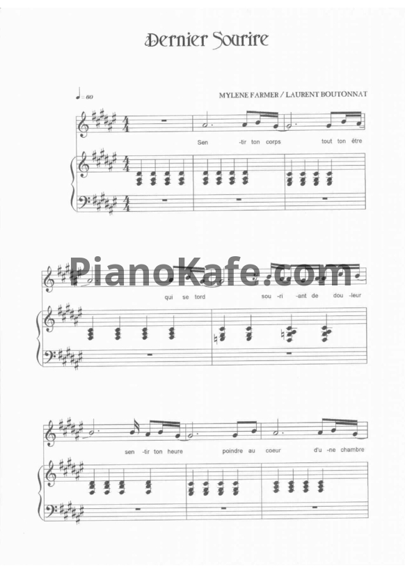 Ноты Mylene Farmer - Dernier sourire - PianoKafe.com