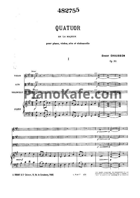 Ноты Эрнест Шоссон - Фортепианный квартет ля мажор (Op. 30) - PianoKafe.com