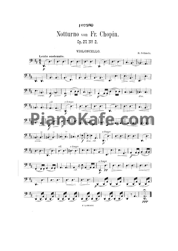 Ноты Фредерик Шопен - Ноктюрн (Op. 27 №2) для виолончели - PianoKafe.com
