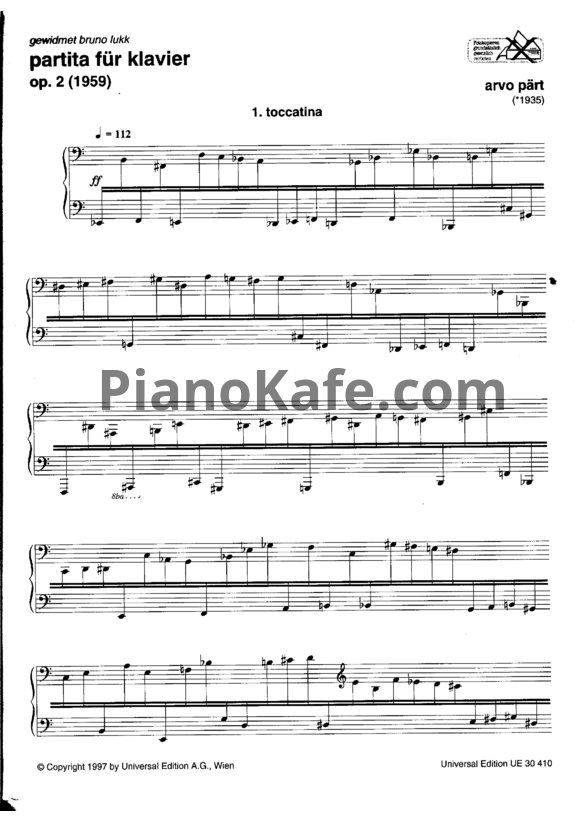 Ноты Арво Пярт - Партита для фортепиано (Op. 2) - PianoKafe.com