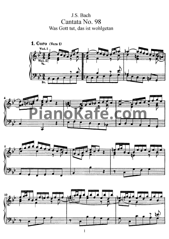 Ноты И. Бах - Кантата №98 "Was gott tut, das ist wohlgetan" (BWV 98) - PianoKafe.com
