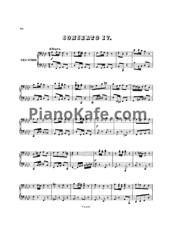 Ноты И. Бах - Концерт №4 (для фортепиано в 4 руки) - PianoKafe.com