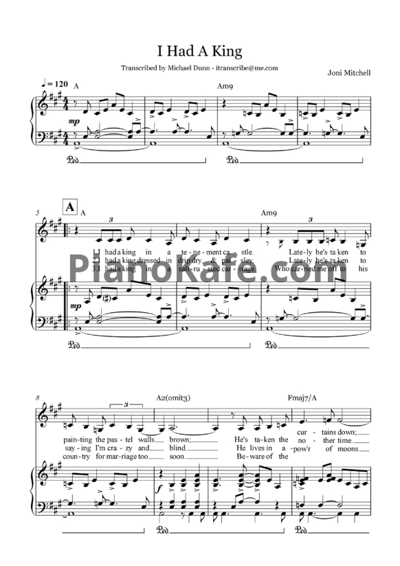 Ноты Joni Mitchell - I had a king - PianoKafe.com