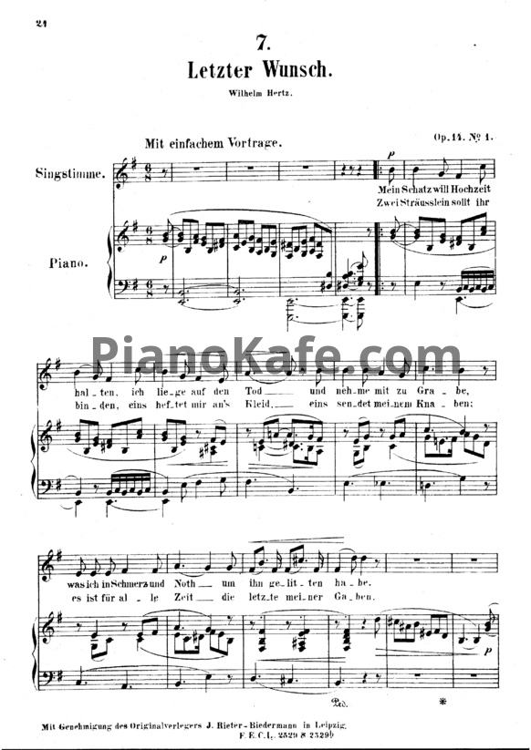 Ноты А. Йенсен - Letzter Wunsch (Op. 14, №1) - PianoKafe.com