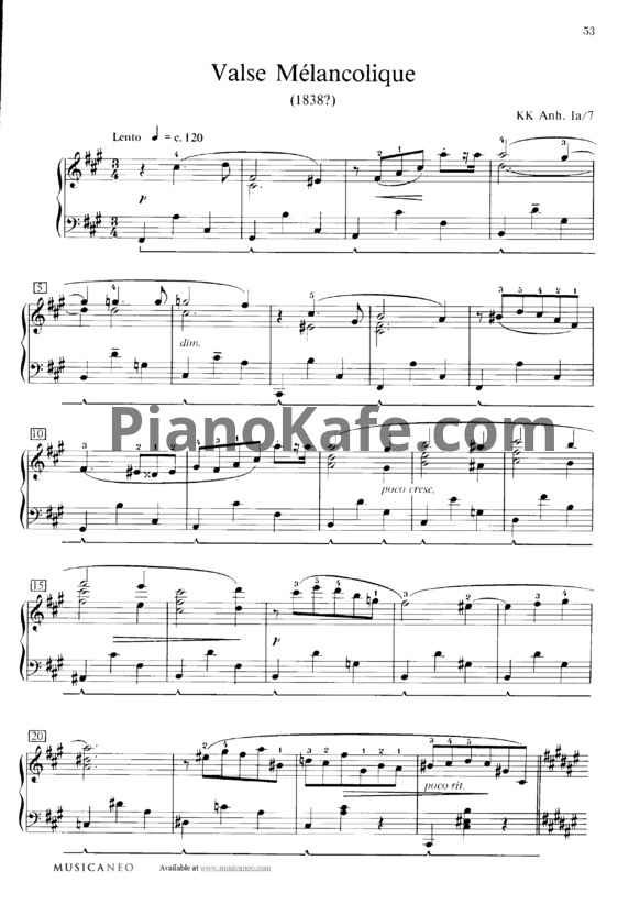 Ноты Ф. Шопен - Вальс №20 фа-диез минор `Valse Melancolique` (Op.posth) - PianoKafe.com