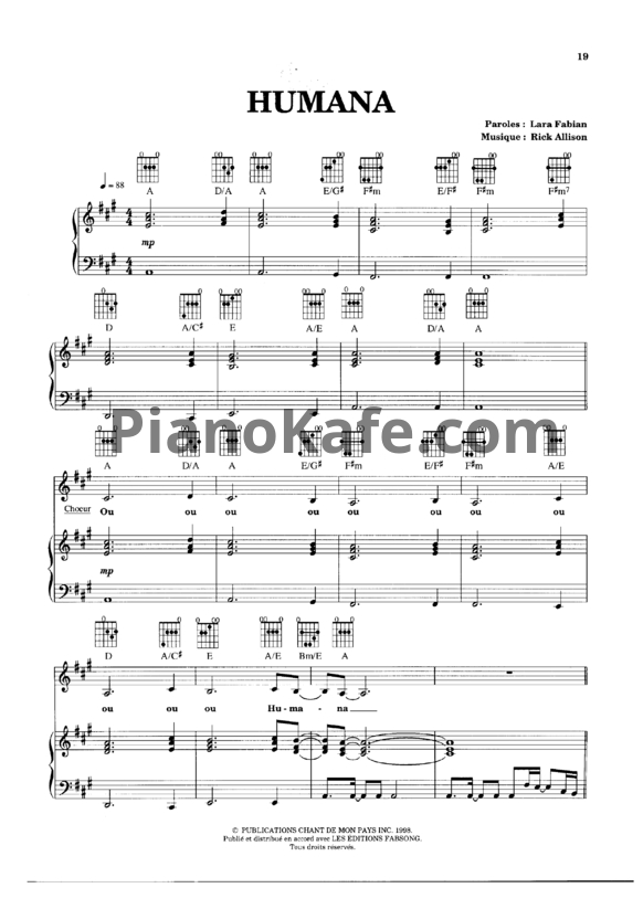 Ноты Lara Fabian - Humana - PianoKafe.com