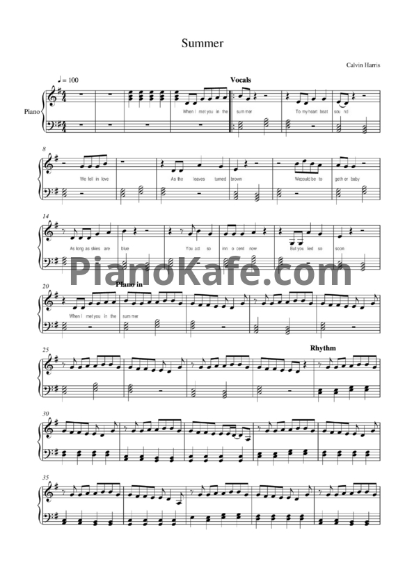 Ноты Calvin Harris - Summer - PianoKafe.com